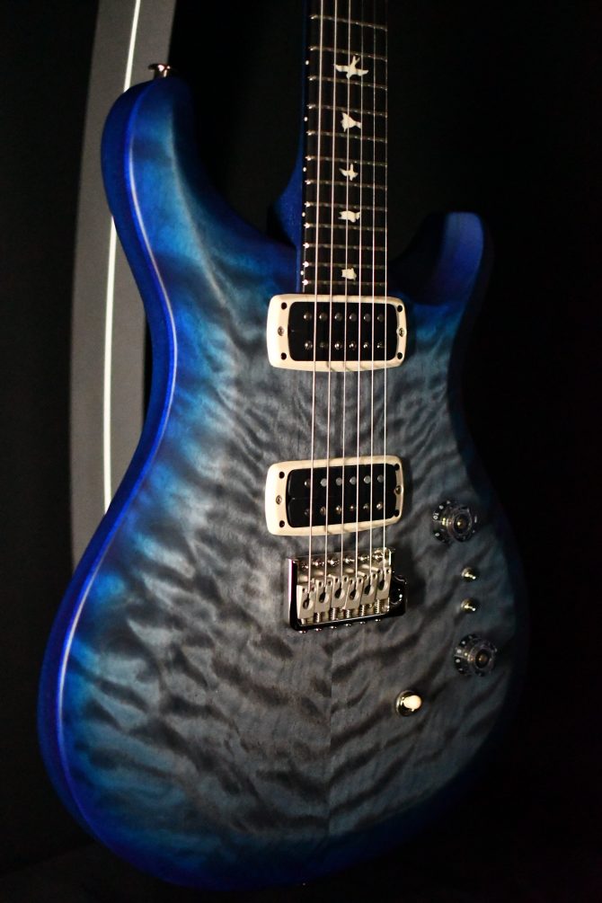 PRS S2 Custom 24-08 Quilt Top Satin Nitro Faded Gray Black Blue Burst #154