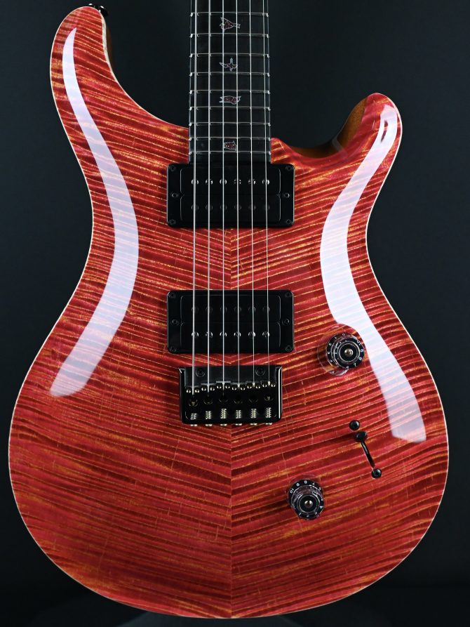 PRS Private Stock #12058 Custom 24 Hardtail Raspberry Lemon Stripe w/ Reverse Chevron Flame Maple Top