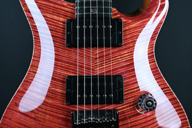 PRS Private Stock #12058 Custom 24 Hardtail Raspberry Lemon Stripe w/ Reverse Chevron Flame Maple Top