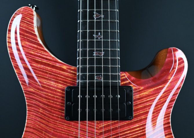 PRS Private Stock #12058 Custom 24 Hardtail Raspberry Lemon Stripe w/ Reverse Chevron Flame Maple Top