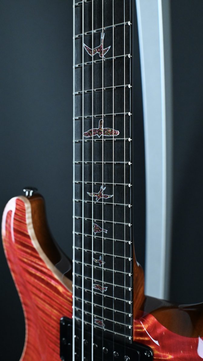 PRS Private Stock #12058 Custom 24 Hardtail Raspberry Lemon Stripe w/ Reverse Chevron Flame Maple Top