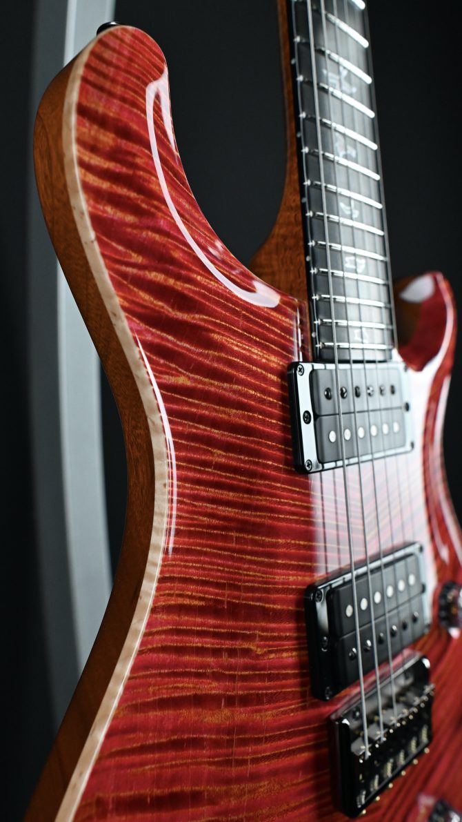 PRS Private Stock #12058 Custom 24 Hardtail Raspberry Lemon Stripe w/ Reverse Chevron Flame Maple Top