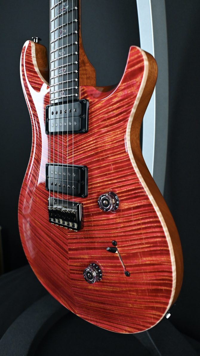 PRS Private Stock #12058 Custom 24 Hardtail Raspberry Lemon Stripe w/ Reverse Chevron Flame Maple Top