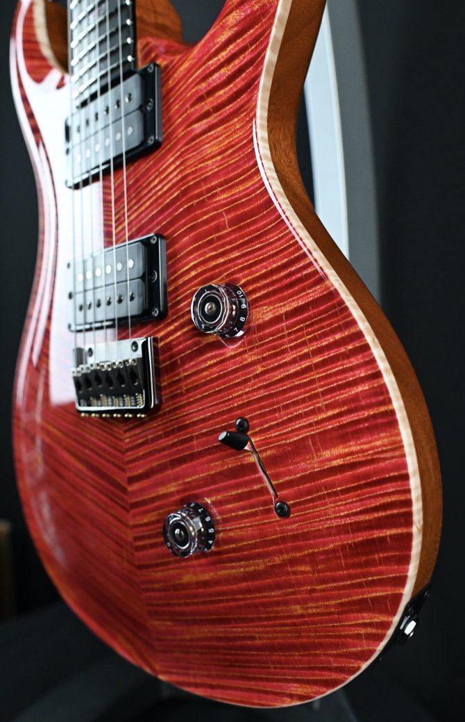 PRS Private Stock #12058 Custom 24 Hardtail Raspberry Lemon Stripe w/ Reverse Chevron Flame Maple Top