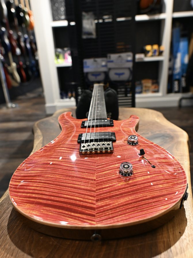 PRS Private Stock #12058 Custom 24 Hardtail Raspberry Lemon Stripe w/ Reverse Chevron Flame Maple Top
