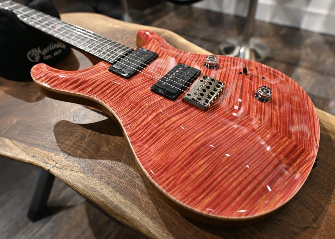 PRS Private Stock #12058 Custom 24 Hardtail Raspberry Lemon Stripe w/ Reverse Chevron Flame Maple Top