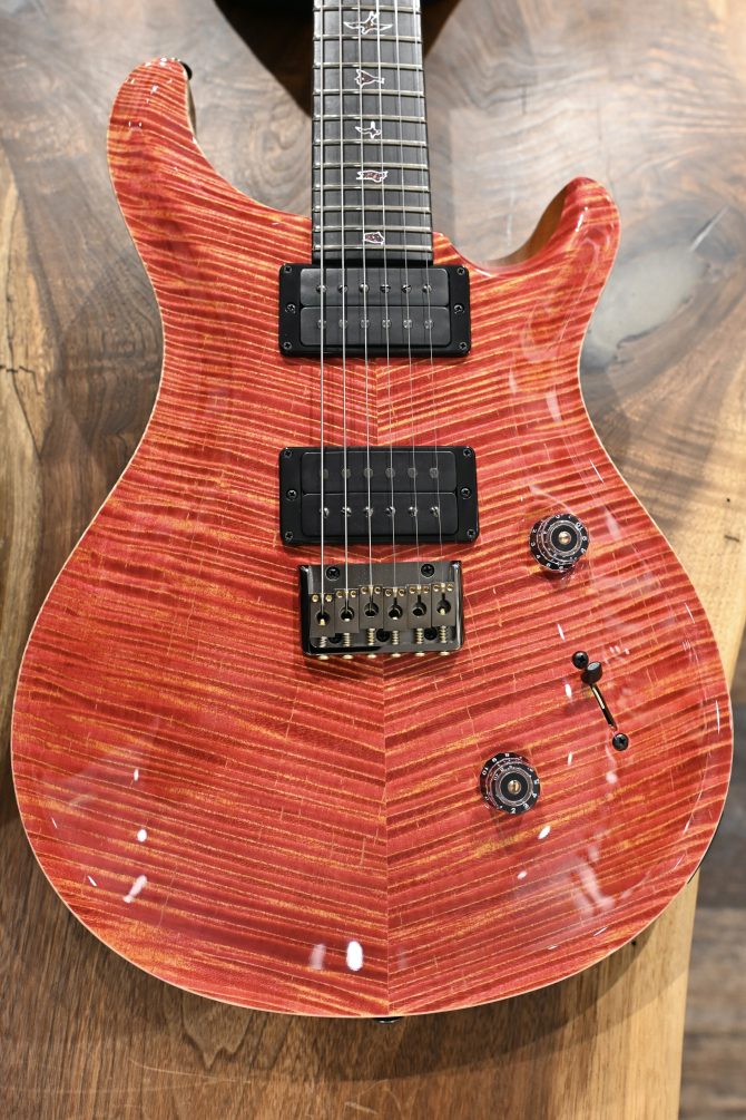 PRS Private Stock #12058 Custom 24 Hardtail Raspberry Lemon Stripe w/ Reverse Chevron Flame Maple Top