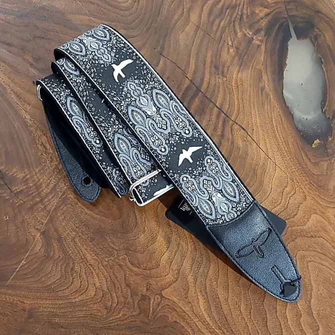 PRS 2" Guitar Strap, Custom Jacquard Birds Fleur, Charcoal