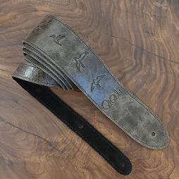 PRS 2" Leather Strap, Embossed Birds, Worn Black