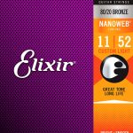 Elixir 11027 Nanoweb 80/20 Bronze Acoustic Guitar Strings Custom Light 11-52