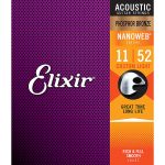 Elixir 16027 Nanoweb Phosphor Bronze Acoustic Guitar Strings Custom Light 11-52