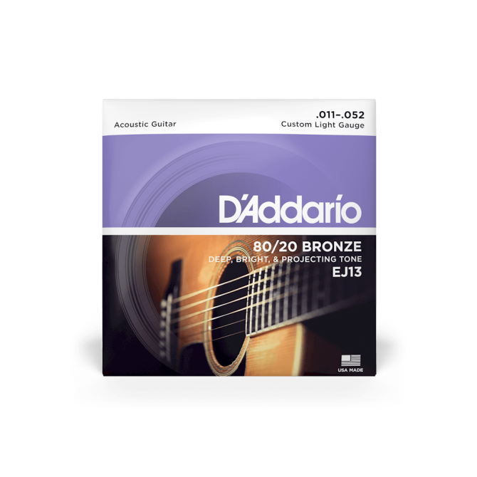 D’addario EJ13 80/20 Bronze 11-52 Custom Light Acoustic Guitar Strings