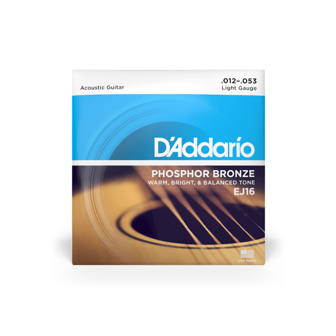 D’addario EJ16 Phosphor Bronze 12-53 Light Acoustic Guitar Strings
