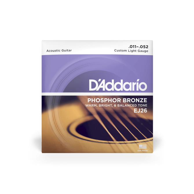 D’addario EJ26 Phosphor Bronze 11-52 Custom Light Acoustic Guitar Strings