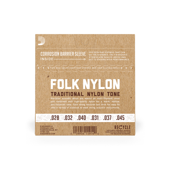 D’addario EJ32 Folk Nylon Normal Tension Ball End Classical Guitar Strings