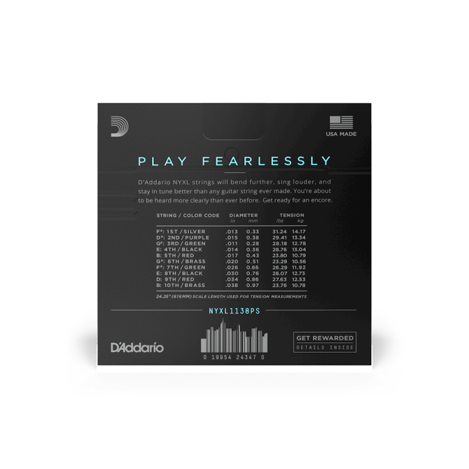 D’addario NYXL 11-38 Regular Light E9 Pedal Steel Guitar Strings
