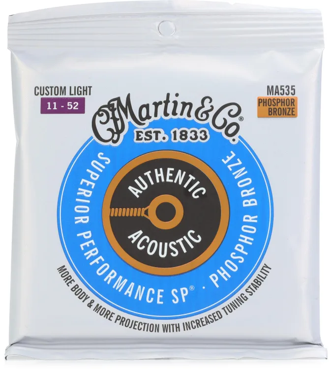 Martin MA535 Authentic Acoustic SP Phosphor Bronze Acoustic Guitar Strings - Custom Light (.11 - .52)