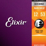 Elixir 111052 Nanoweb 80/20 Bronze Acoustic Guitar Strings 12-53