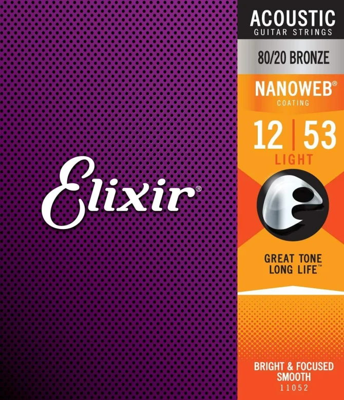 Elixir 111052 Nanoweb 80/20 Bronze Acoustic Guitar Strings 12-53