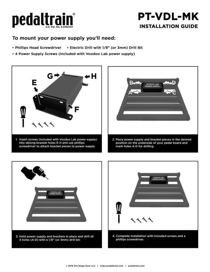 Pedaltrain Voodoo Lab Power Supply Mounting Kit PT-VDL-MK