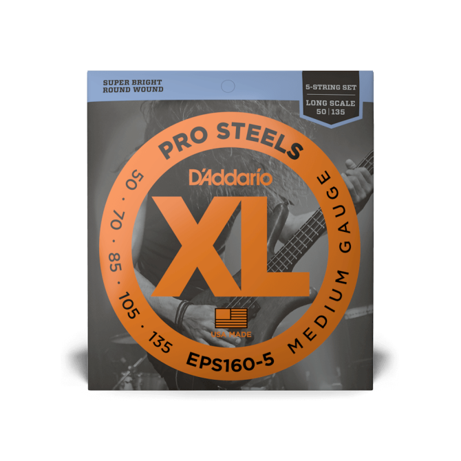 D'Addario EPS160-5 XL ProSteel 50-135 Medium 5-String Long Scale Bass Strings