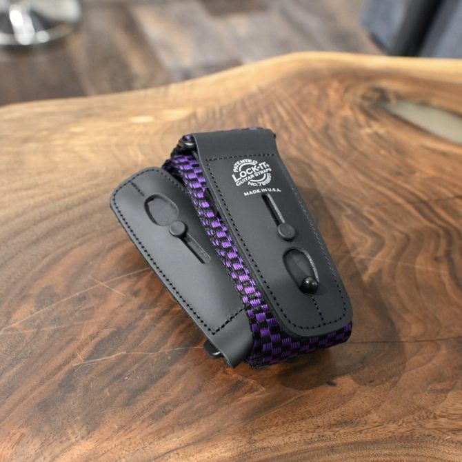 Lock-It Poly Pro Series Purple Checker Guitar Strap