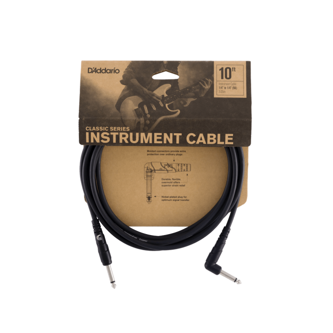 D'Addario Classic Series Instrument Cable Straight to Right-Angle, 10ft.
