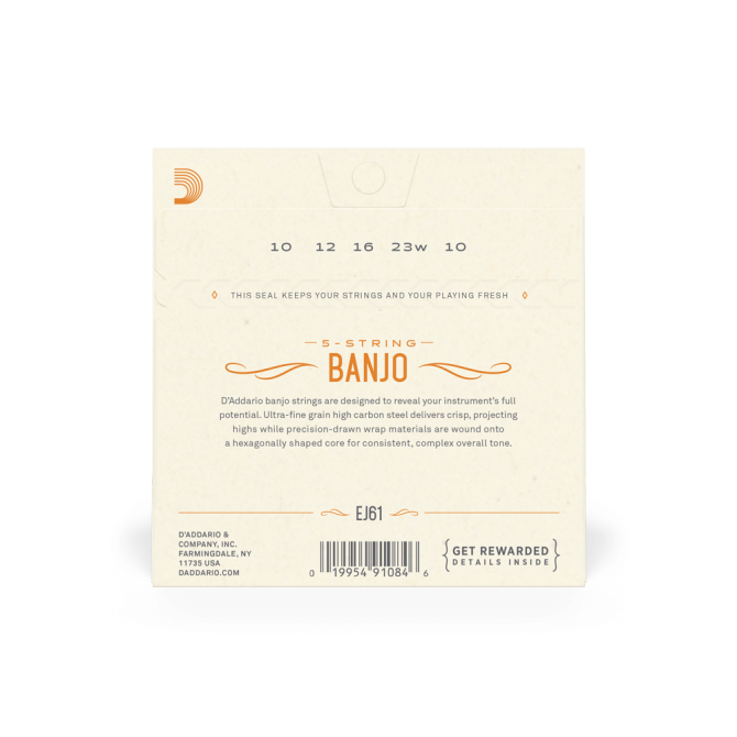 D'Addario 5-String Banjo Strings EJ61 Medium 10-23