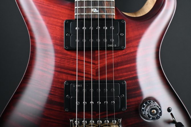 PRS Wood Library Custom 24 Piezo 10-Top Fire Red Gray Black Fade w/ Fire Red Binding #160