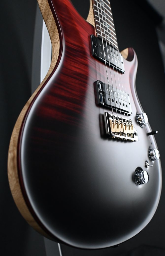 PRS Wood Library Custom 24 Piezo 10-Top Fire Red Gray Black Fade w/ Fire Red Binding #160