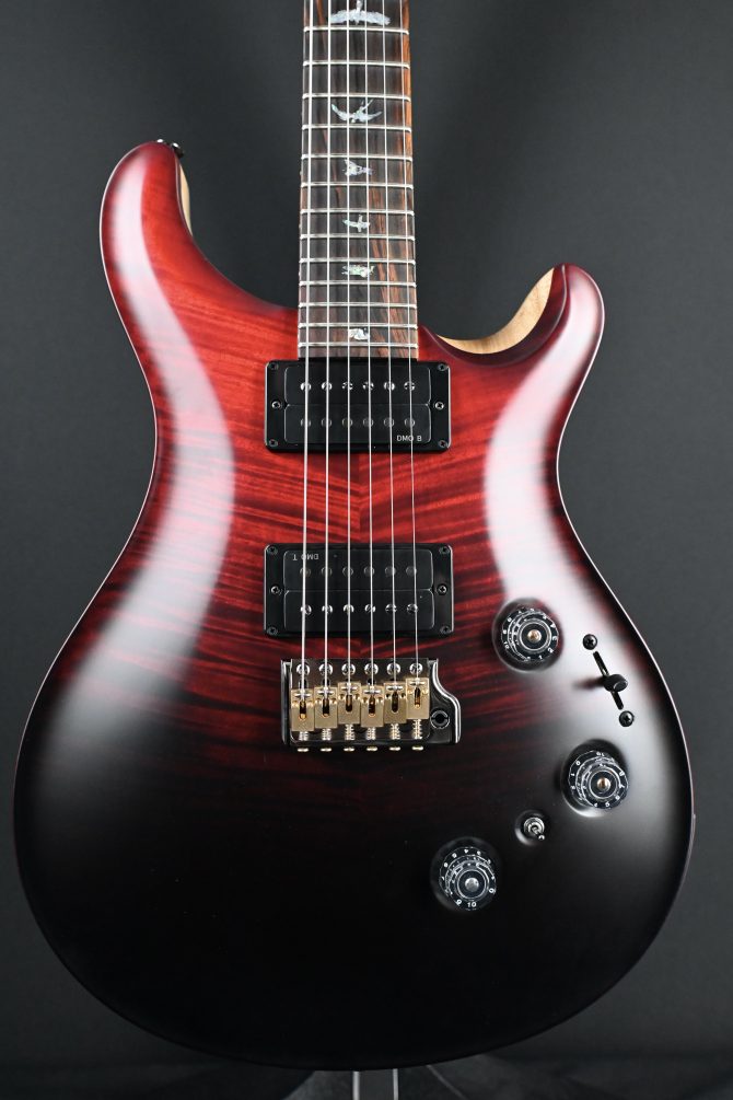 PRS Wood Library Custom 24 Piezo 10-Top Fire Red Gray Black Fade w/ Fire Red Binding #160