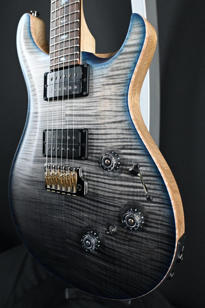 PRS Wood Library Custom 24 Piezo 10-Top Gray Black Fade w/ Cobalt Microburst #068