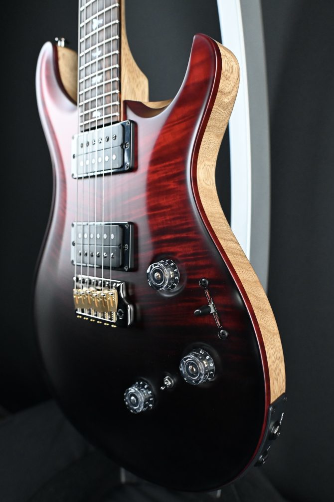 PRS Wood Library Custom 24 Piezo 10-Top Fire Red Gray Black Fade w/ Fire Red Binding #160