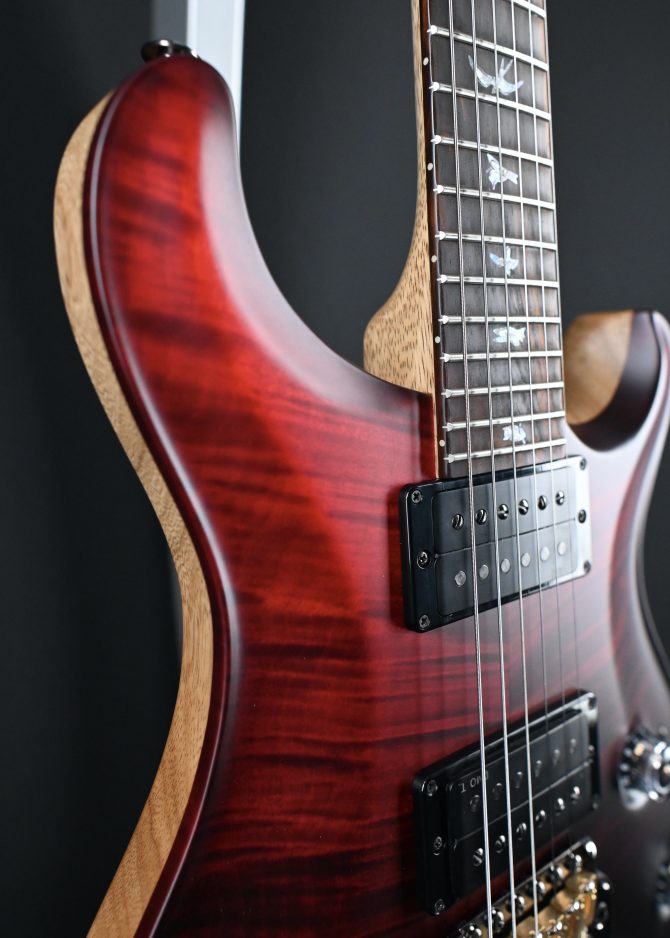 PRS Wood Library Custom 24 Piezo 10-Top Fire Red Gray Black Fade w/ Fire Red Binding #160