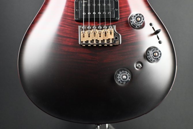 PRS Wood Library Custom 24 Piezo 10-Top Fire Red Gray Black Fade w/ Fire Red Binding #160