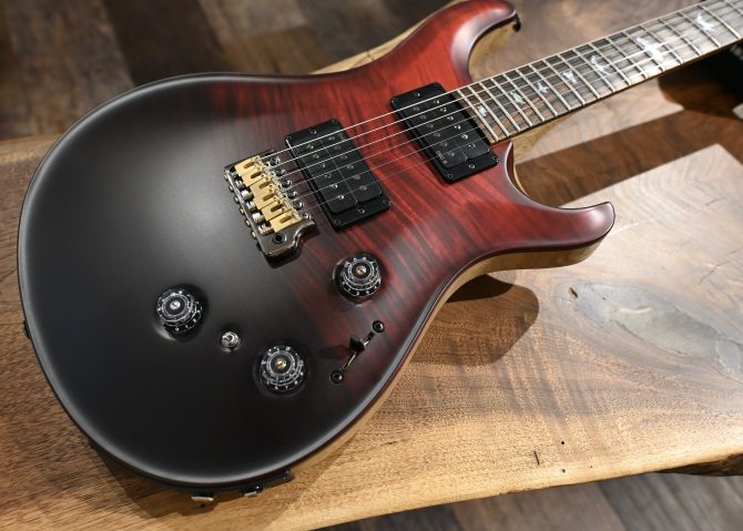 PRS Wood Library Custom 24 Piezo 10-Top Fire Red Gray Black Fade w/ Fire Red Binding #160