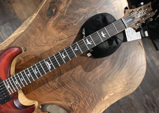 PRS Wood Library Custom 24 Piezo 10-Top Fire Red Gray Black Fade w/ Fire Red Binding #160