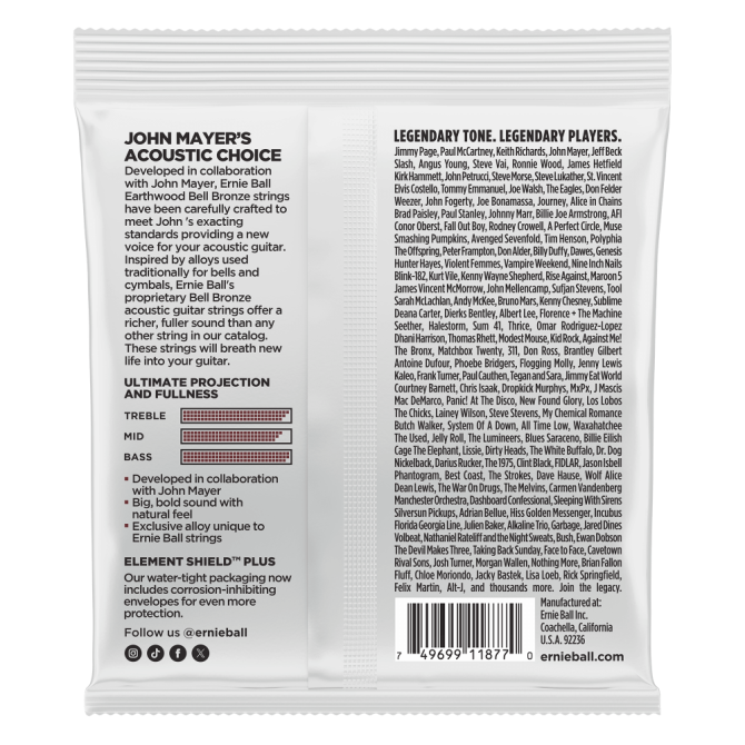 Ernie Ball Medium Light Earthwood Bell Bronze Acoustic Guitar Strings 12-54