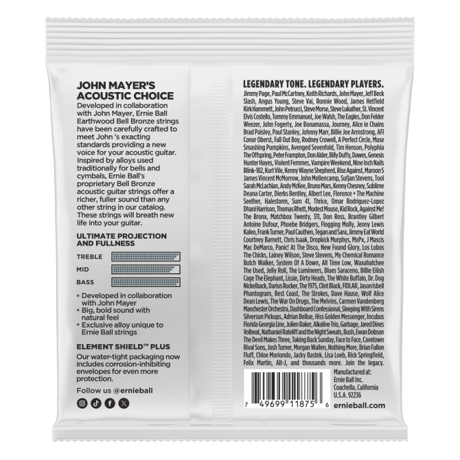 Ernie Ball Light Earthwood Bell Bronze Acoustic Guitar Strings 11-52