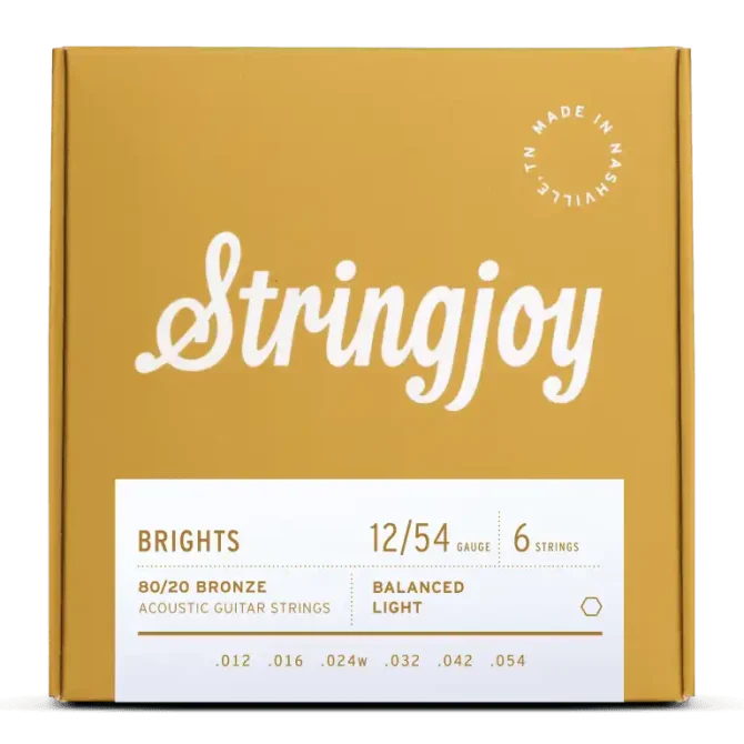 Stringjoy 12-54 Light Gauge Brights - 80/20 Bronze Acoustic Guitar Strings