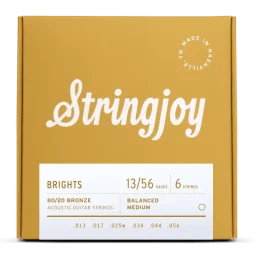 Stringjoy 13-56 Medium Gauge Brights - 80/20 Bronze Acoustic Guitar Strings