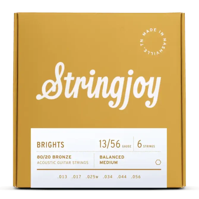 Stringjoy 13-56 Medium Gauge Brights - 80/20 Bronze Acoustic Guitar Strings