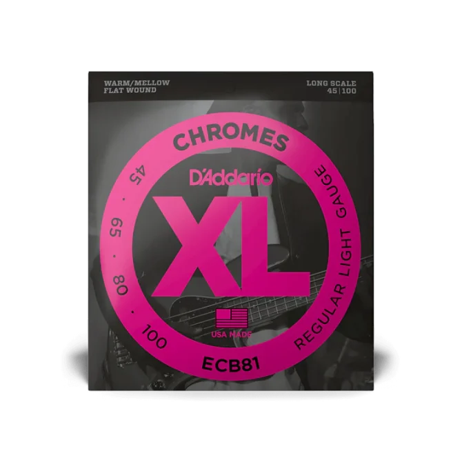 D'Addario XL Chrome 45-100 Regular Light Long Scale Flatwound Bass Guitar Strings