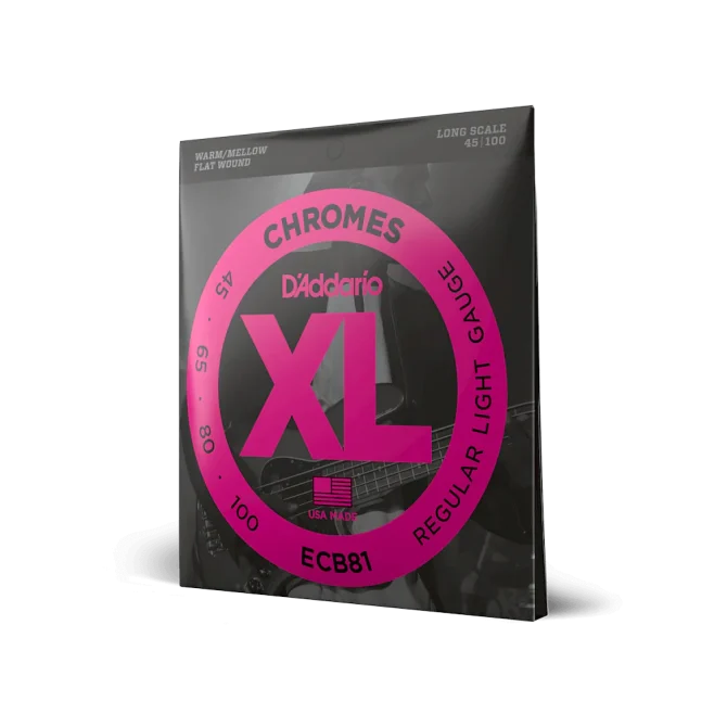 D'Addario XL Chrome 45-100 Regular Light Long Scale Flatwound Bass Guitar Strings