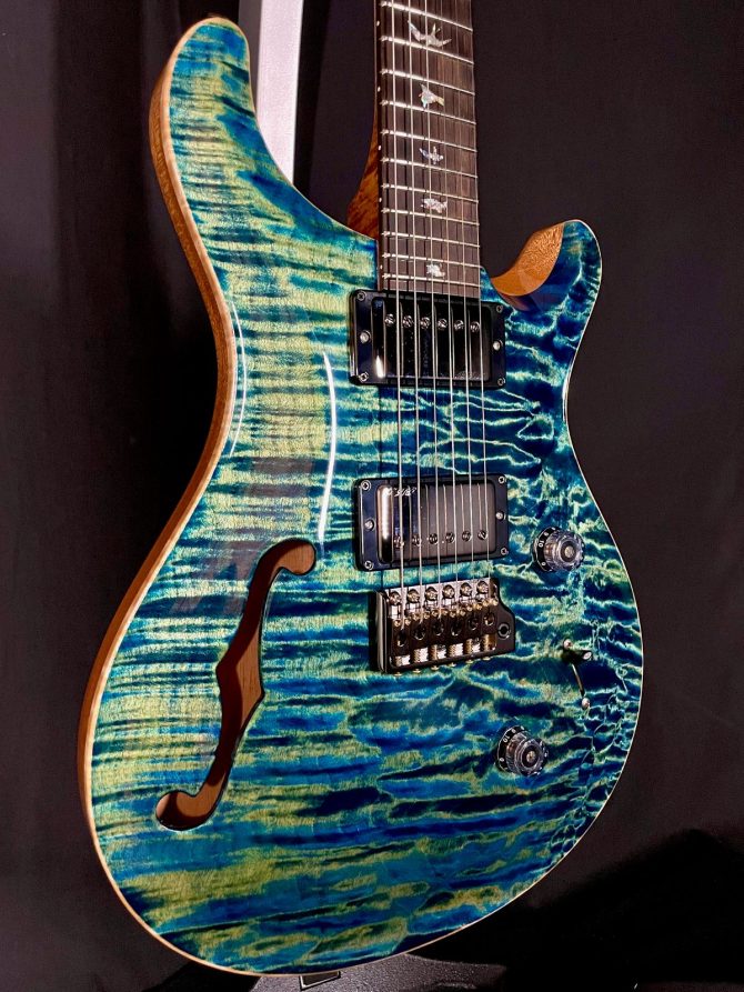 PRS Wood Library Custom 24 Semi-Hollow One Piece Quilt 10-Top River Blue #320